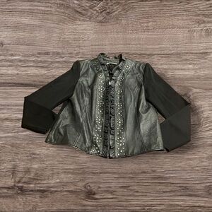 Peter Nygard Women’s Black Leather & Knit Jacket Studded